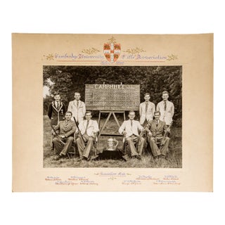 1940s Preppy University of Cambridge Riffle Association Antique Photograph Portrait Trophy Hunting Shooting Country Home Decor For Sale