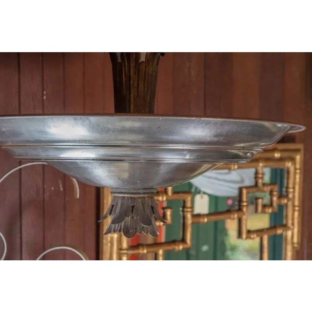Mid-Century Modern Double Silver Metal Saucer Pendant Chandelier For Sale - Image 11 of 13