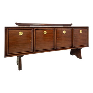 Mid-Century Modern Italian Walnut Sideboard with Brass Medallions by Paolo Buffa, 1950s For Sale
