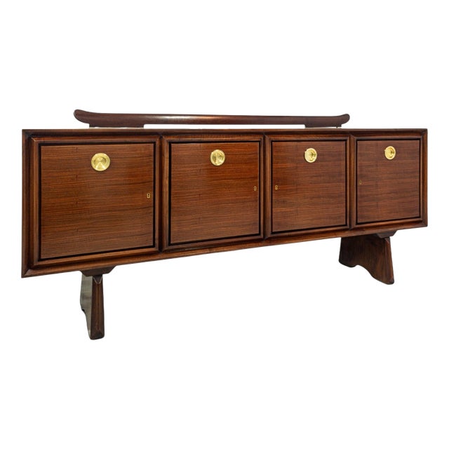 Mid-Century Modern Italian Walnut Sideboard with Brass Medallions by Paolo Buffa, 1950s For Sale