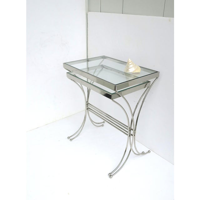 Chrome and Glass Nesting End Side Tables, Midcentury Modern, Mid-20th Century For Sale - Image 10 of 14