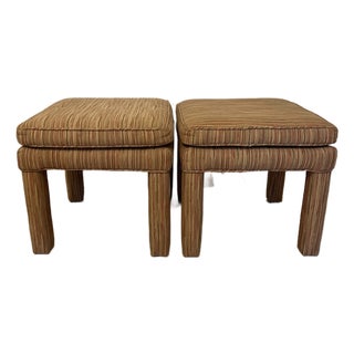 Pair of Mid Century Modern Parsons Style Upholstered Ottomans/ Stools For Sale