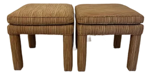 Pair of Mid Century Modern Parsons Style Upholstered Ottomans/ Stools