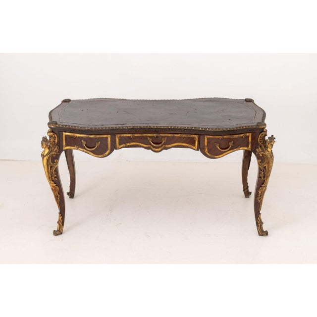 Louis XV Style Gilt Metal Mounted Mahogany Bureau Plat, after a model by Charles Cresset (French, 1685-1768), 20th...
