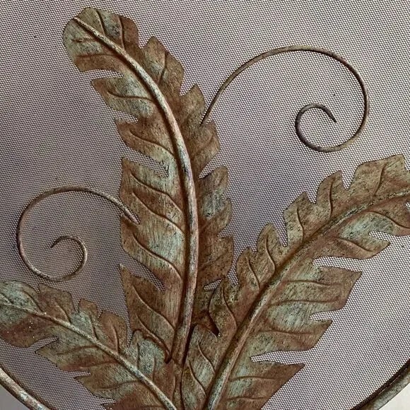Bronze 1940s Art Nouveau Style Wrought Iron Palm Leaf Design Firescreen For Sale - Image 8 of 8