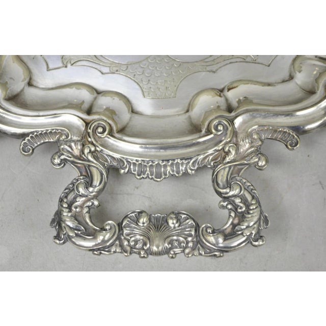Antique Gorham English Victorian Silver Plated Scalloped Serving Platter Tray For Sale - Image 16 of 18