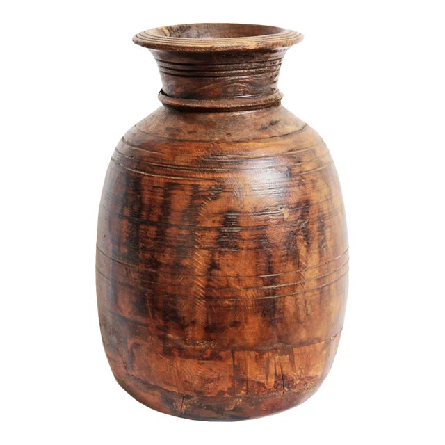 Vintage India Teak Carved Pot For Sale