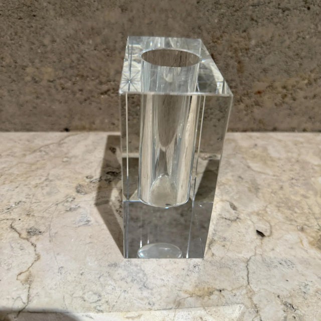 Modern Crystal Square Flower Bud Vase by Tizo Modern Design, Crystal 1980s Post-Modern For Sale - Image 3 of 9