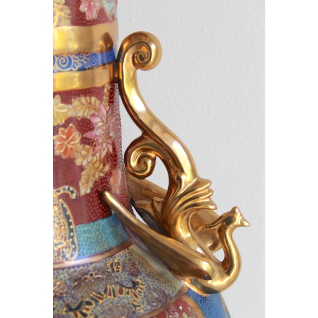 Monumental 50.5" Chinese Export Royal Satsuma-Style Palace Floor Vase With Wooden Stand For Sale - Image 16 of 18