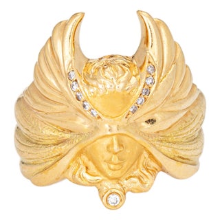 Mid 20th Century Carrera Y Carrera Masked Angel Ring Diamond 18k Gold Sz 6.75 Signed Jewelry For Sale