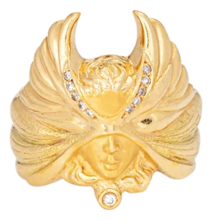 Mid 20th Century Carrera Y Carrera Masked Angel Ring Diamond 18k Gold Sz 6.75 Signed Jewelry
