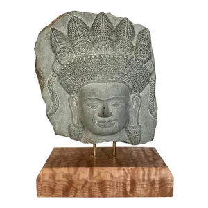 Antique Stone Khmer Style Buddha Head Fragment Cambodia .