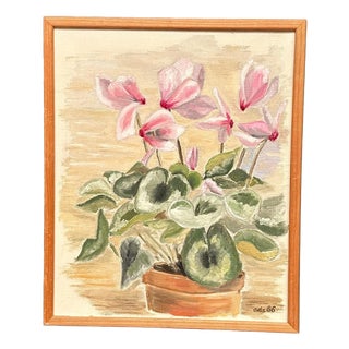 Ada, Still Life with Pink Flowers, 1986, Oil on Canvas, Framed For Sale
