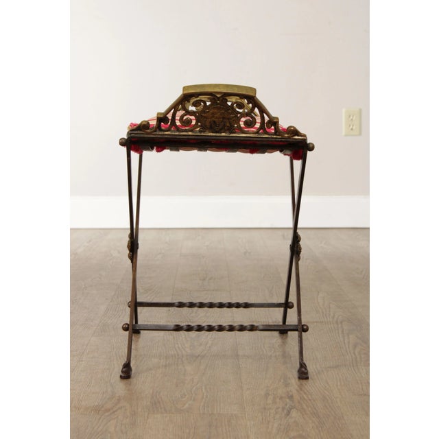 Metal 1920s Art Deco Period Wrought Iron & Brass X Base Bench For Sale - Image 7 of 13