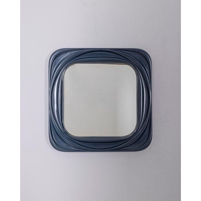 Blue Vintage Square Wall Mirror in Blue Plastic, Italy, 1970s For Sale - Image 8 of 8