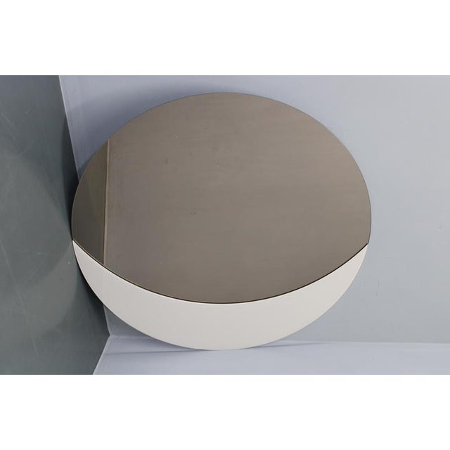Gold Large Italian Smoke-Tinted Round Mirror with White Geometric Segment, 1980s For Sale - Image 8 of 9