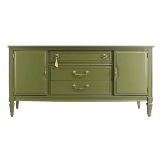 Mid Century Transitional Buffet in Green - Newly Painted For Sale