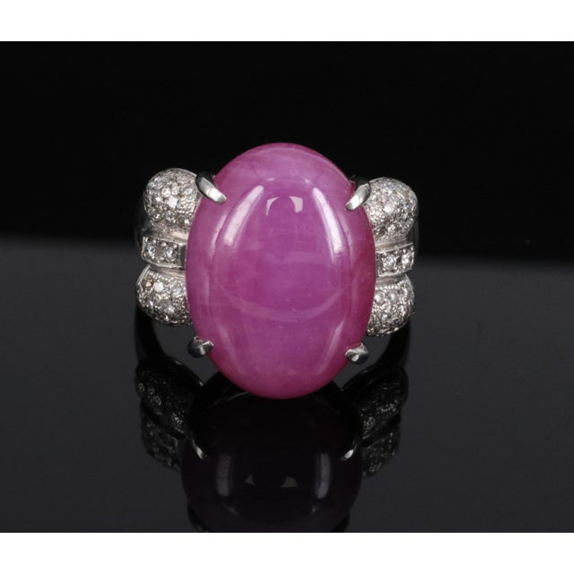 Late 20th Century Rare 21.42ct Natural Pink Star Sapphire & 0.32ct Diamond Platinum Ring, Size 8.5 For Sale - Image 17 of 18