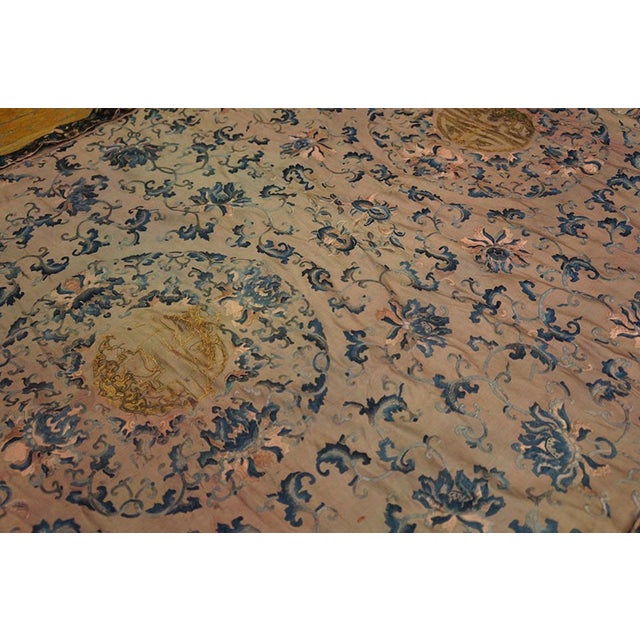 1850s Antique Chinese Floral Square Coral Textile Art Flat Weave Rug For Sale In New York - Image 6 of 6