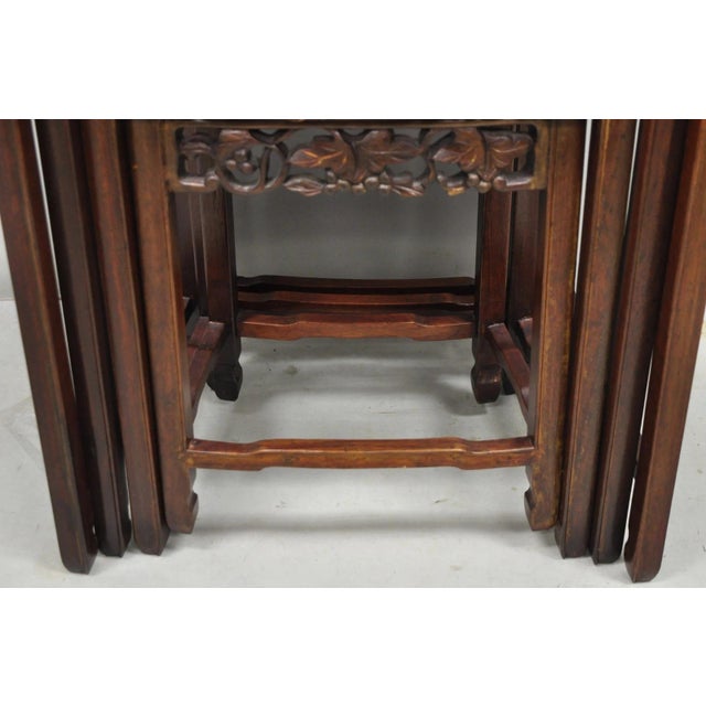Mid 20th Century Vintage Chinese Carved Hardwood Curved Frame Nesting Side Tables - Set of 4 For Sale - Image 5 of 18