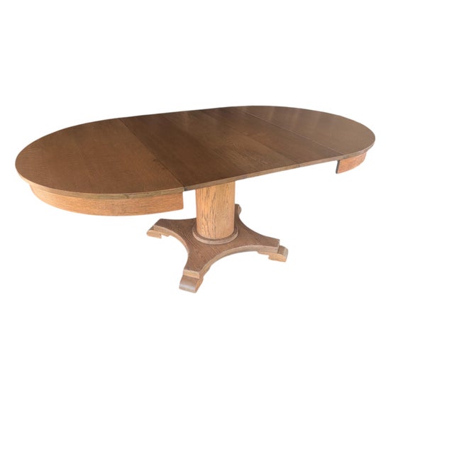 Antique Quarter Sawn Oak Pedestal Dining Table | Tiger Extension Table For Sale - Image 9 of 17