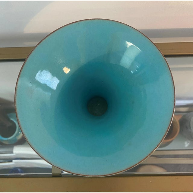 Vintage 2-Handled Turquoise Vase For Sale - Image 4 of 6