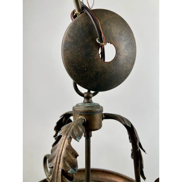 French Regency Style Bell Jar Pendant With Seeded Glass and Acanthus Leaf Bronze For Sale - Image 13 of 13