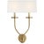 Chapman & Myers for Visual Comfort Signature Symmetric Twist Double Sconce in Antique-Burnished Brass with Linen Shade For Sale