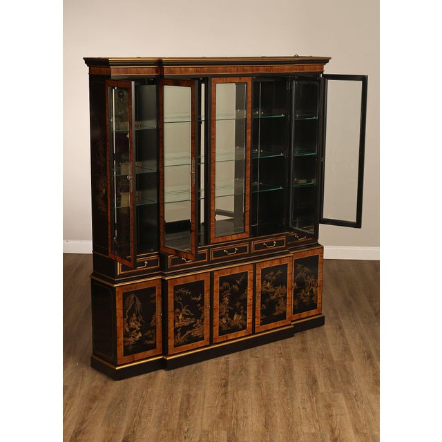 Drexel Drexel Asian Style Chinoiserie Display Cabinet Breakfront For Sale - Image 4 of 18