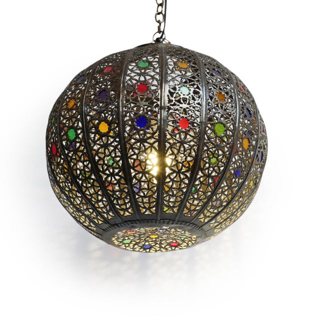 Vintage Moroccan Bronzed Riad Pumpkin Pendant Light For Sale - Image 4 of 8