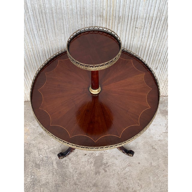 Louis XVI Style Two-Tier Mahogany Bouillotte Round Table in Style of Jansen For Sale - Image 4 of 10