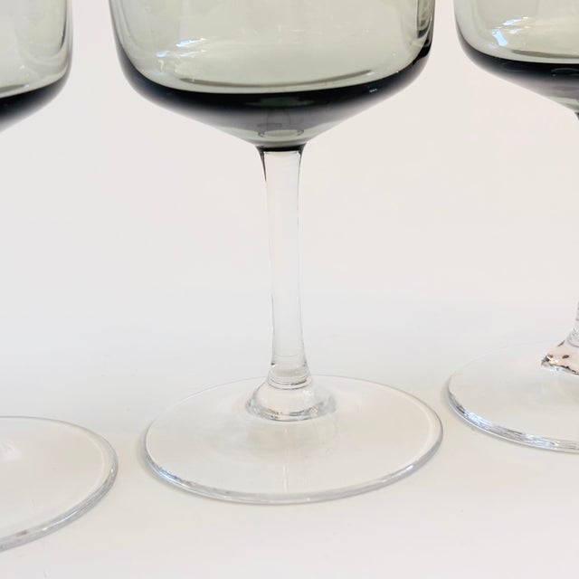 Gray Mid Century "Cora" Smoke Glass Wine Glasses by Peill & Putzler, Germany - 5 Ounces - Set of 5 For Sale - Image 8 of 9