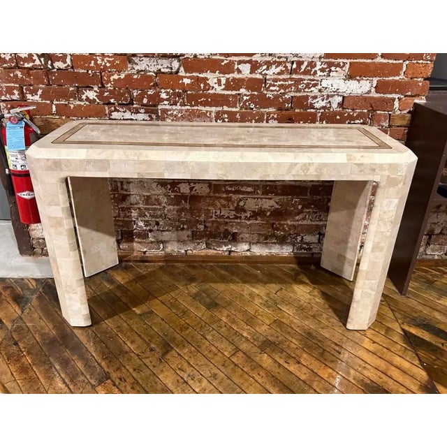 Stone Tessellated Fossil Console Sofa Table Attributed to Maitland Smith For Sale - Image 7 of 9