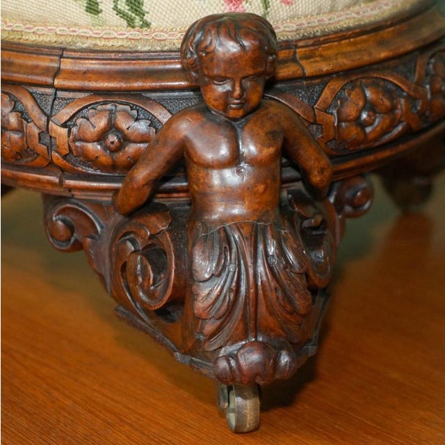 19th Century Anitque Victorian Carved Ottoman, 1840s For Sale - Image 5 of 14