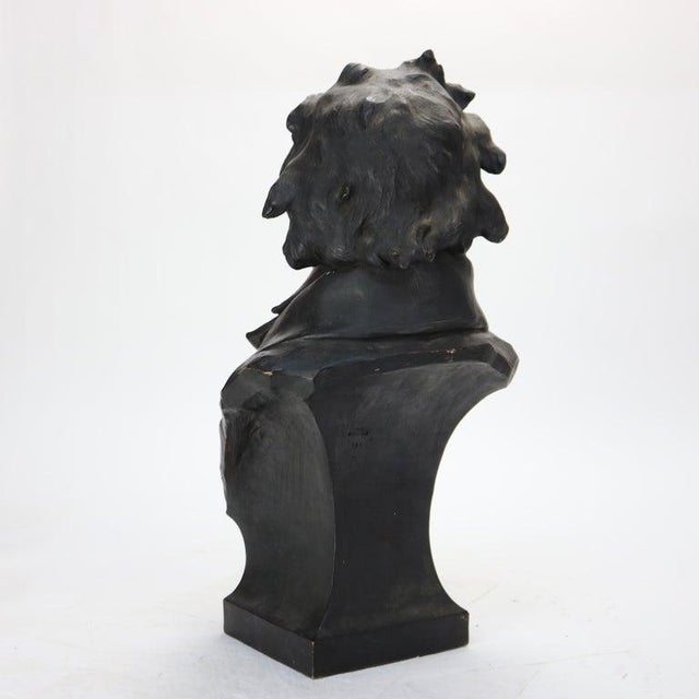 Black Antique Terra Cotta Life Sized Bust of Beethoven Signed C1890 For Sale - Image 8 of 12