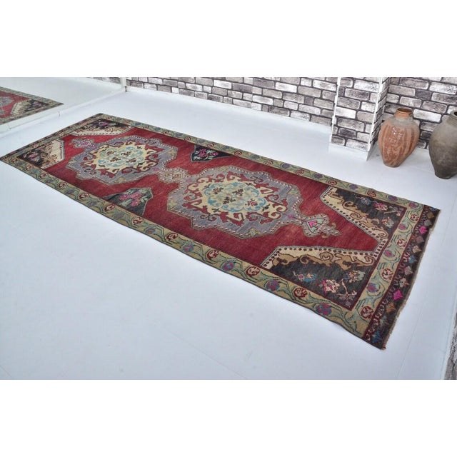 Ruby Red 1960s Oversize Turkish Low Pile Runner For Sale - Image 8 of 9