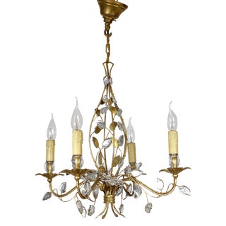 Gold-Plated Metal and Crystal Chandelier from Maison Bagues, 1970s For Sale