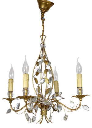 Gold-Plated Metal and Crystal Chandelier from Maison Bagues, 1970s