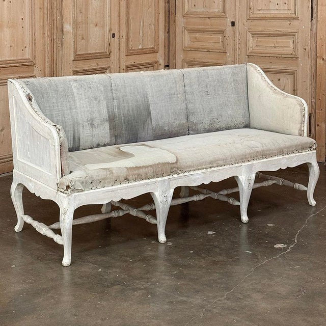 18th Century Swedish Rococo Bench in Hand-Scraped Painted Finish For Sale - Image 4 of 18
