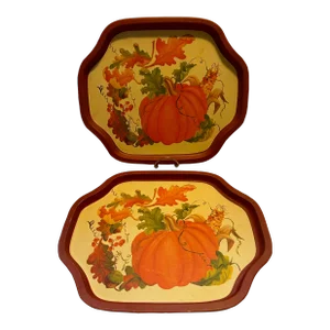 Mid 20th Century Metal Harvest Serving Trays - Set of 2