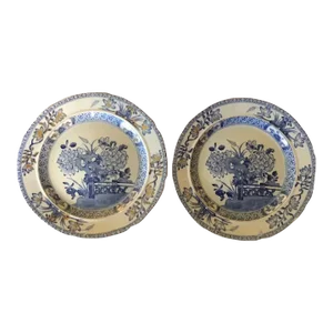 Antique Early 19th Century Mason's Patent Ironstone China Dessert Plates with Gate & Peony - A Pair