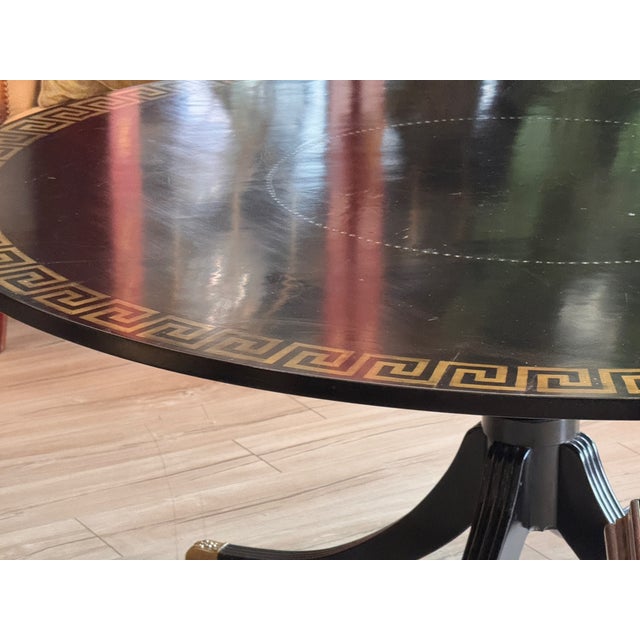 Black Late 19th Century English Ebonized and Gilt Decorated Single Pedestal Table For Sale - Image 8 of 10