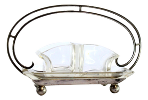 Salt and Pepper Shakers in Cut Glass with Silver Structure, Double Handle and Round Feet, Set of 3