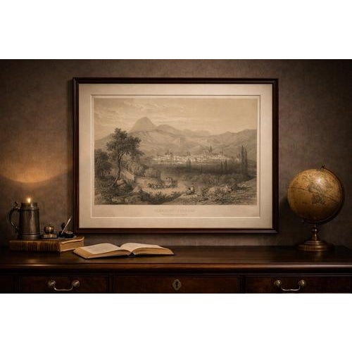 Clermont Ferrand France, Romantic Lithograph Landscape, Bichebois, 1849 This refined mid-19th century lithograph presents...