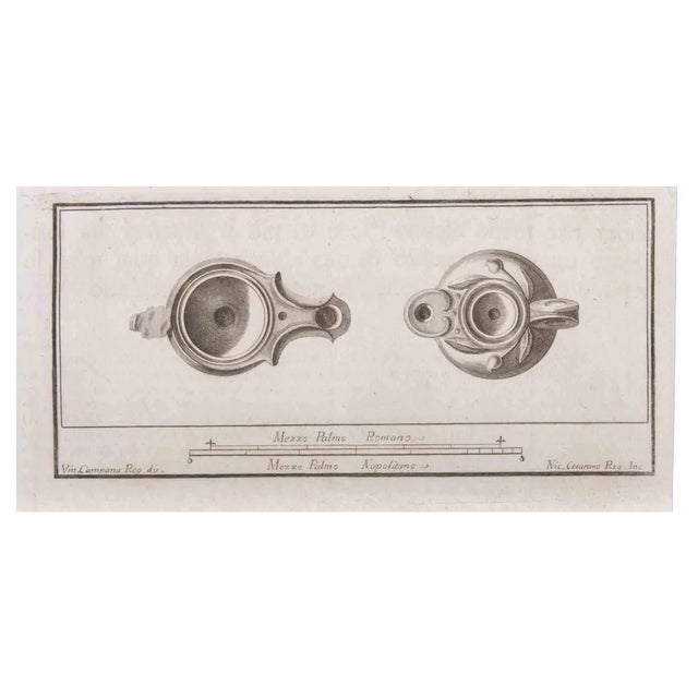 Niccolò Cesarano, Oil Lamp, Etching, 18th Century For Sale