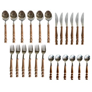 Vintage Wooden Cutlery Set, 1970s, Set of 24 For Sale