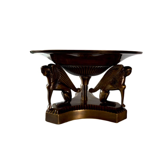 1960s Vintage Neoclassical Revival Bronze Sphinx Centerpiece Bowl For Sale - Image 5 of 8