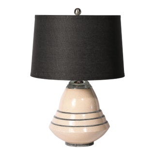Art Deco Machine Age Craquelure Cream Ceramic Table Lamp Signed Marcel Guillard For Sale
