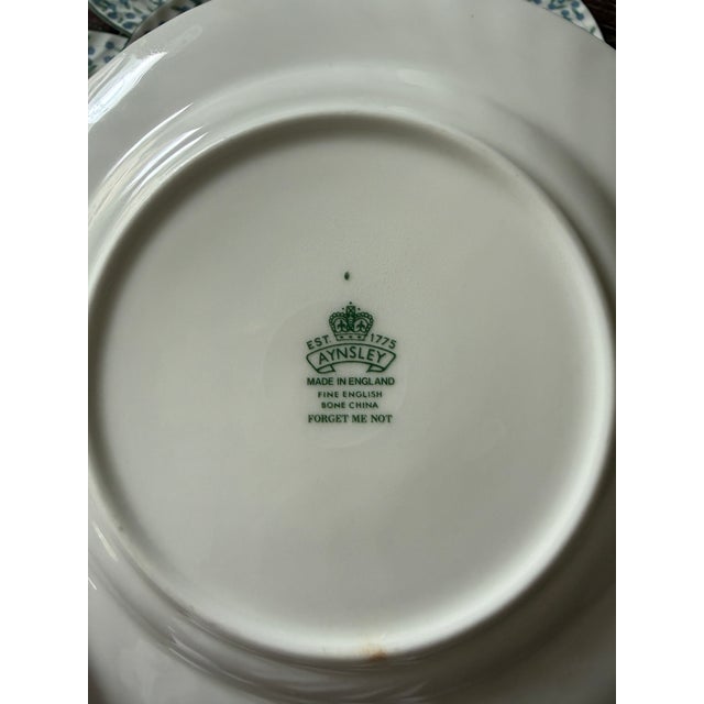 Ceramic Vintage Aynsley Forget Me Not Bone China Plates 6.25 Inch Blue Floral England Dessert Plates - Set of 13 For Sale - Image 7 of 7