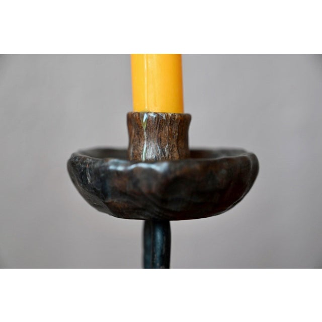 Wood Brutalist Double Candelabra in Carved Wood and Wrought Iron, 1960s For Sale - Image 7 of 10